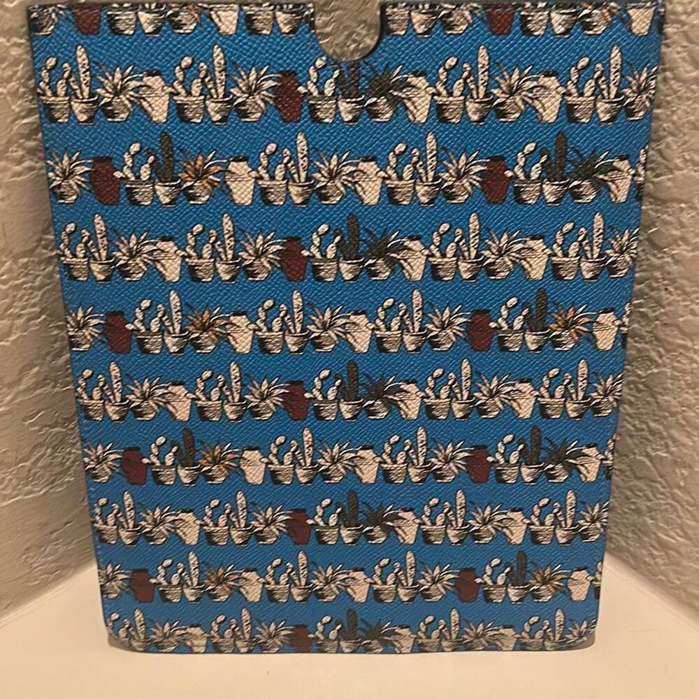 Dolce & Gabbana Calfskin Leather Protective Sleeve Pouch Cactus Plant Print Blue
